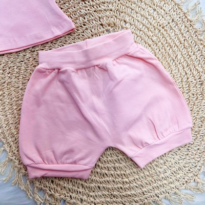 Conj. Blusa Corações com Manga em Tule e Short - Rose 